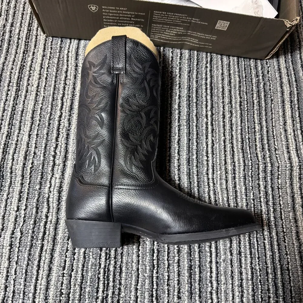 ARIAT Heritage Western R-Toe Black Deertan Leather Boots 10002218 Mens 9D